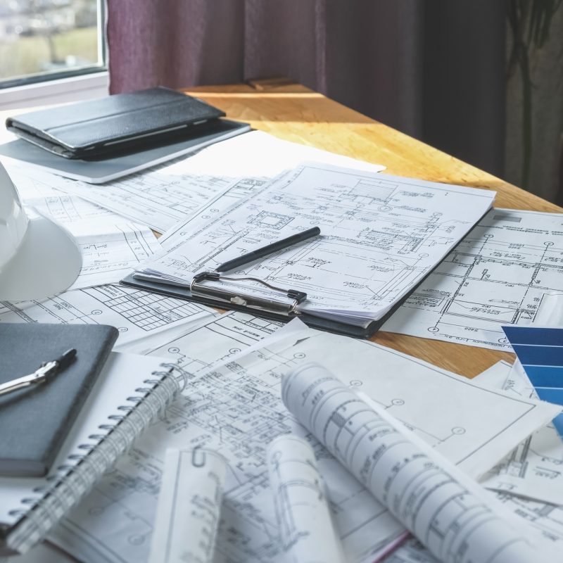 Architects concept, engineer architect designer freelance work on start-up project drawing